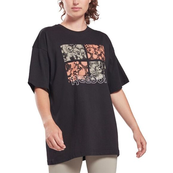 REEBOK Womens Black Logo Graphic Short Sleeve Crew Neck T-Shirt L - Picture 1 of 3